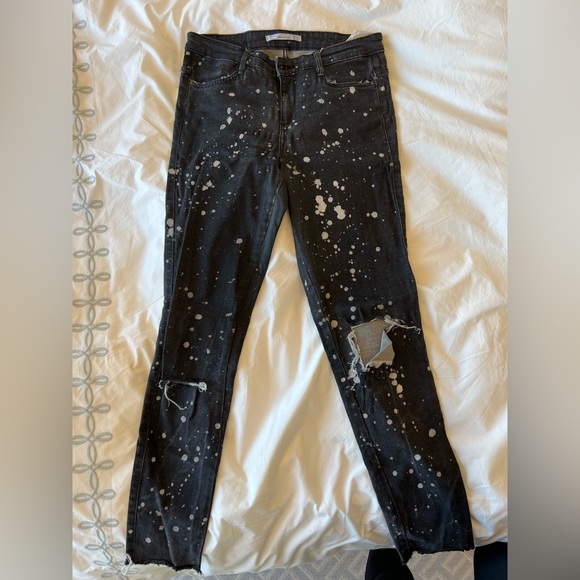 Zara Jeans Zara Paint Splattered Ripped Knee Skinny Jeans Us8 Soft